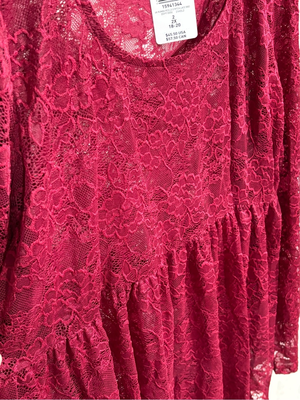 Torrid Rumba Red Stretch Lace Babydoll Top Size 2X - Picture 5 of 6